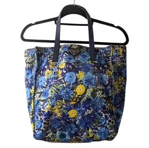 Prada Tessuto Bue Yellow Floral Print Nylon Tote Bag